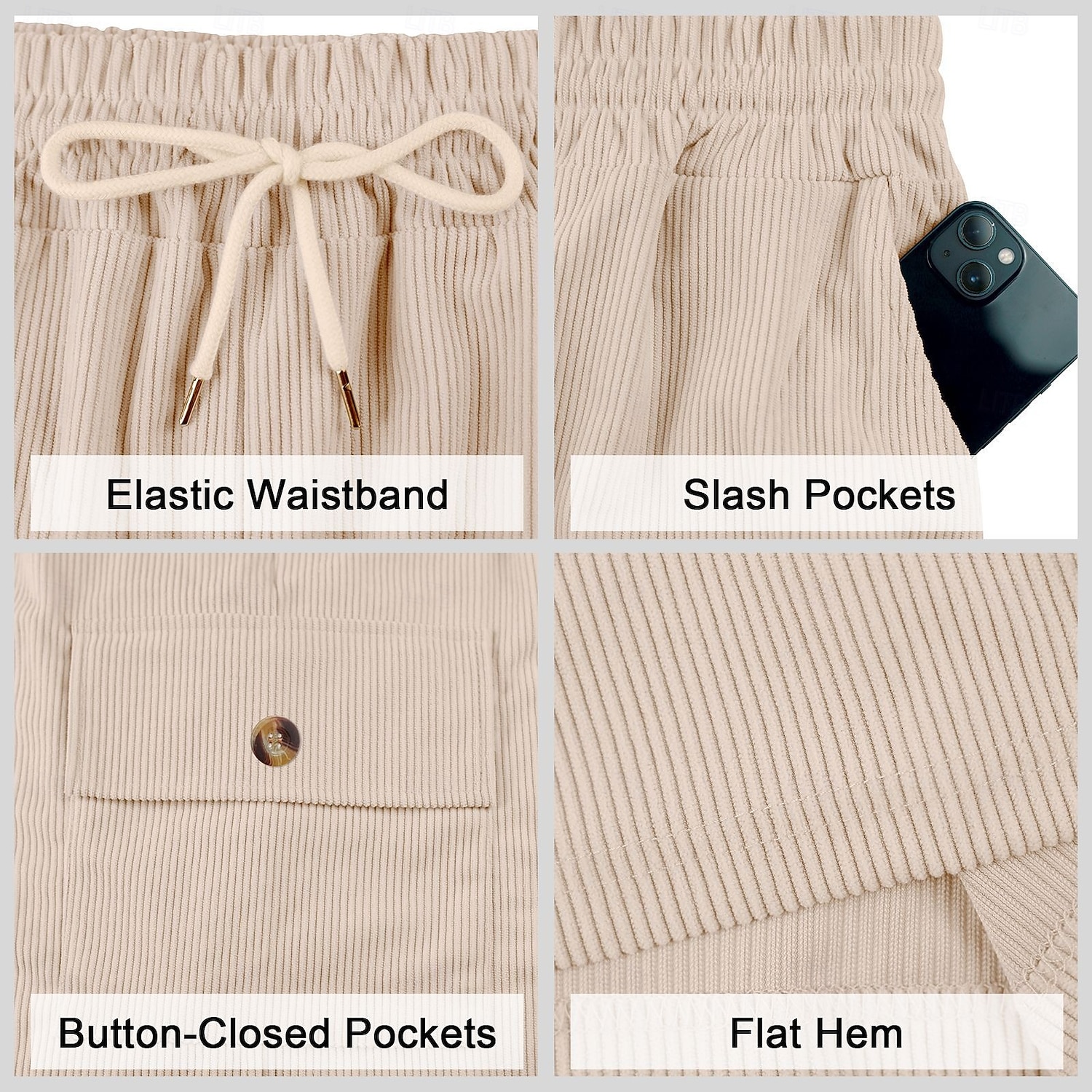 Hombre Pantalón corto Pantalones cortos casuales Pantalones cortos de pana Correa Bolsillo Con Texturas Plano Comodidad Transpirable Longitud de la rodilla Casual Exterior Playa Vacaciones Moda Negro 2026 - $22.99 –P10