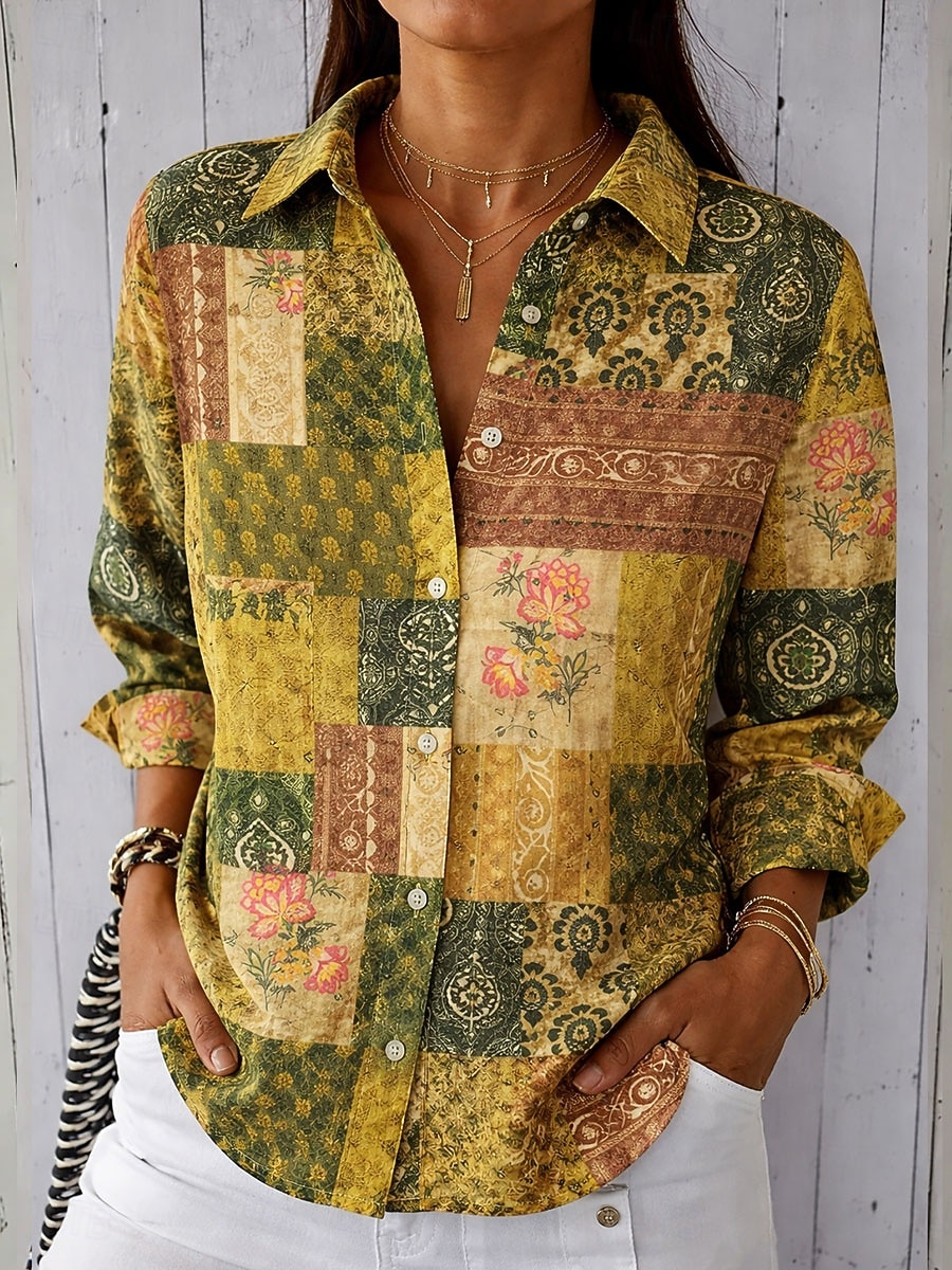 Camicia da donna in lino come traspirante leggera floreale grafica geometrica elegante vintage tropicale a maniche lunghe colletto top regolari da indossare quotidianamente lavoro bottoni stampa rosa del 2026 a $36.99 –P1
