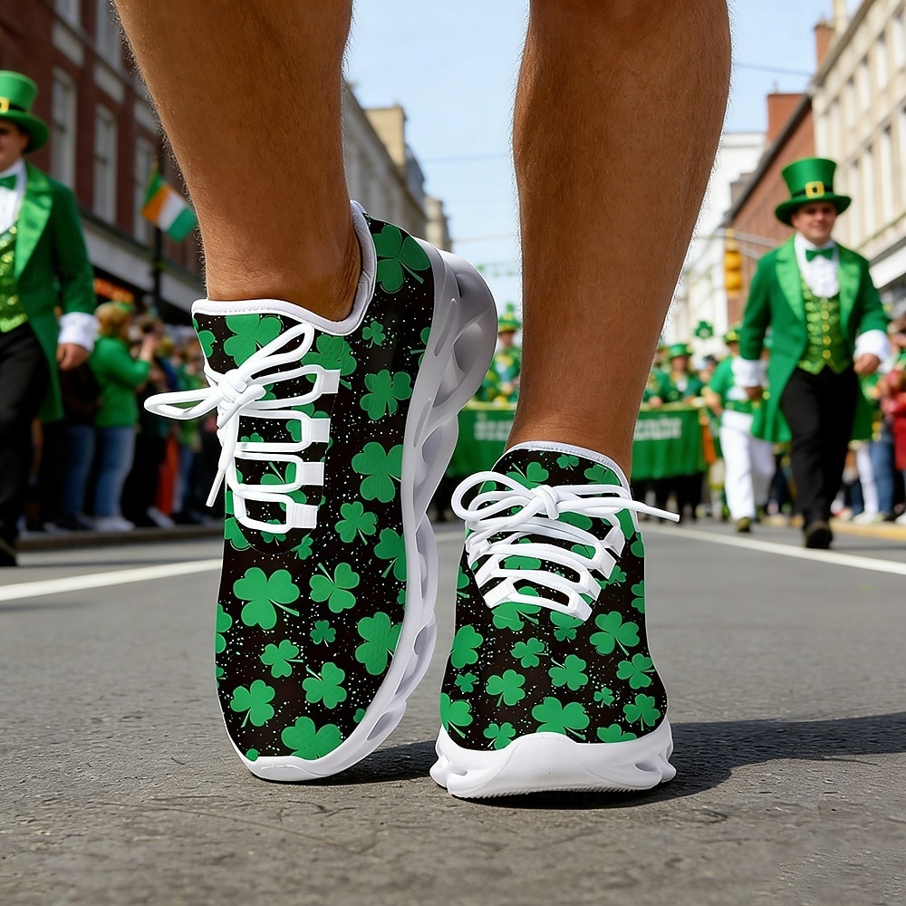 Baskets pour hommes pour la Saint-Patrick – imprimé trèfle vert, style sportif et confortable pour les défilés, les fêtes et les festivités de 2026 ? $42.99 –P1