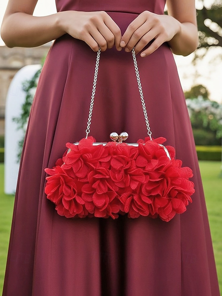 Women's Polyester Floral Clutch Bag with Short Chain Strap, Elegant 3D Petal Design, Multicolor Options, Lightweight Evening Handbag, Perfect for Weddings, Parties & Formal Events 2026 - $24.99 –P2
