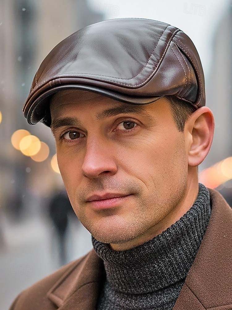 Miesten keinonahkainen lippis, tyylikäs taittuva korvaläpällinen muotoilu, saatavilla useissa väreissä, täydellinen talvi- ja ulkoiluun 2026 - $11.99 –P1