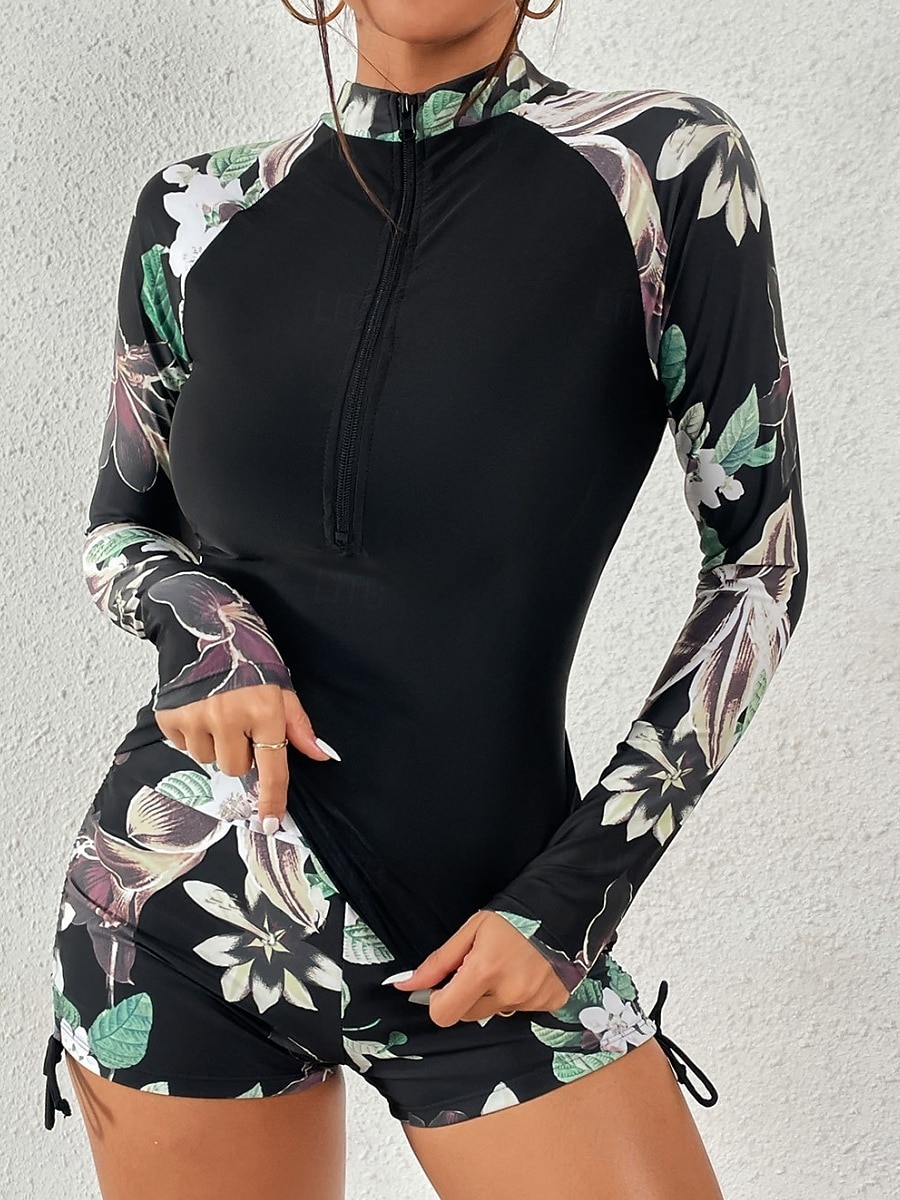 Dámské Plavky Tankini 2 ks Kraťasy Plavky Zaštíhlující Vysoký pas Štíhlý prázdniny Oblečení na pláž Květinový Stojáček Dlouhý rukáv Plavky 2026 - $36.99 –P8