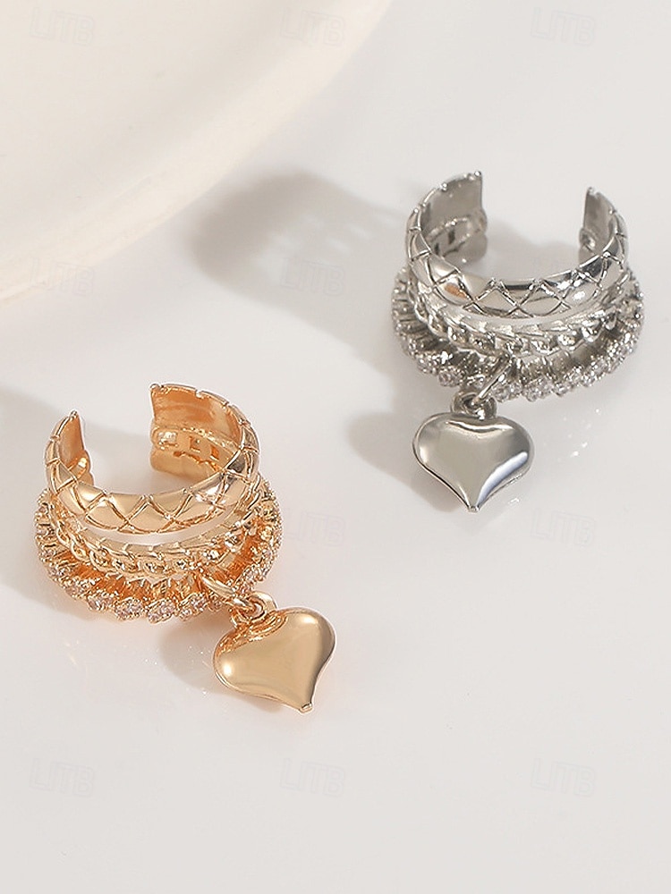 Verstelbare oormanchetten voor dames met hartjesmotief, gestapelde oorbellen van goud- en zilverkleurige legering, modieuze sieraden zonder gaatjes, perfect als Valentijnsdate of -cadeau. 2026 - $7.99 –P4