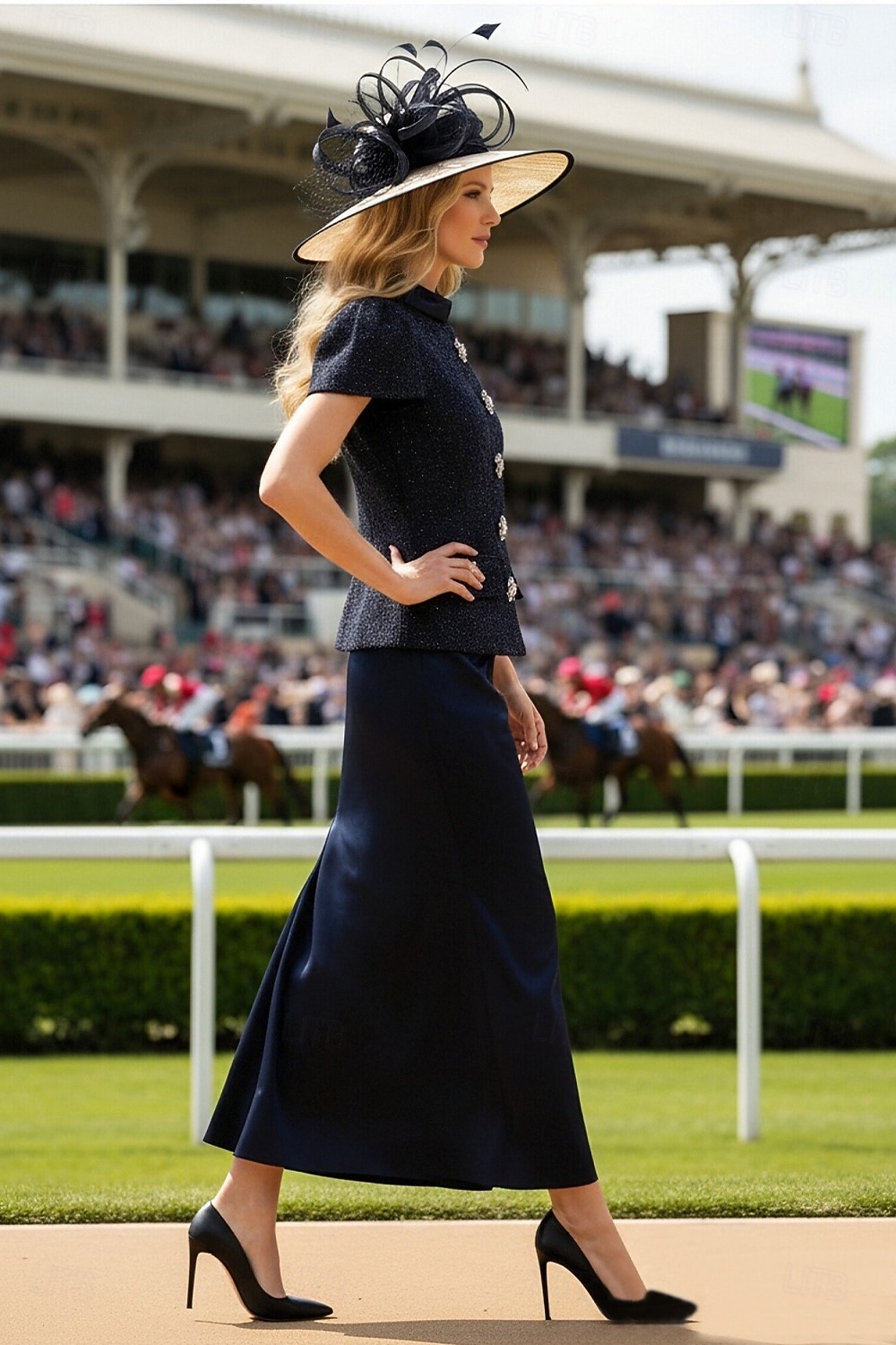 Mermaid Trumpet Ankle Length Derby Dress Mother of the Bride Dress Short Sleeve High Neck Elegant Kentucky Derby with Flower 2026 - $137.99 –P2