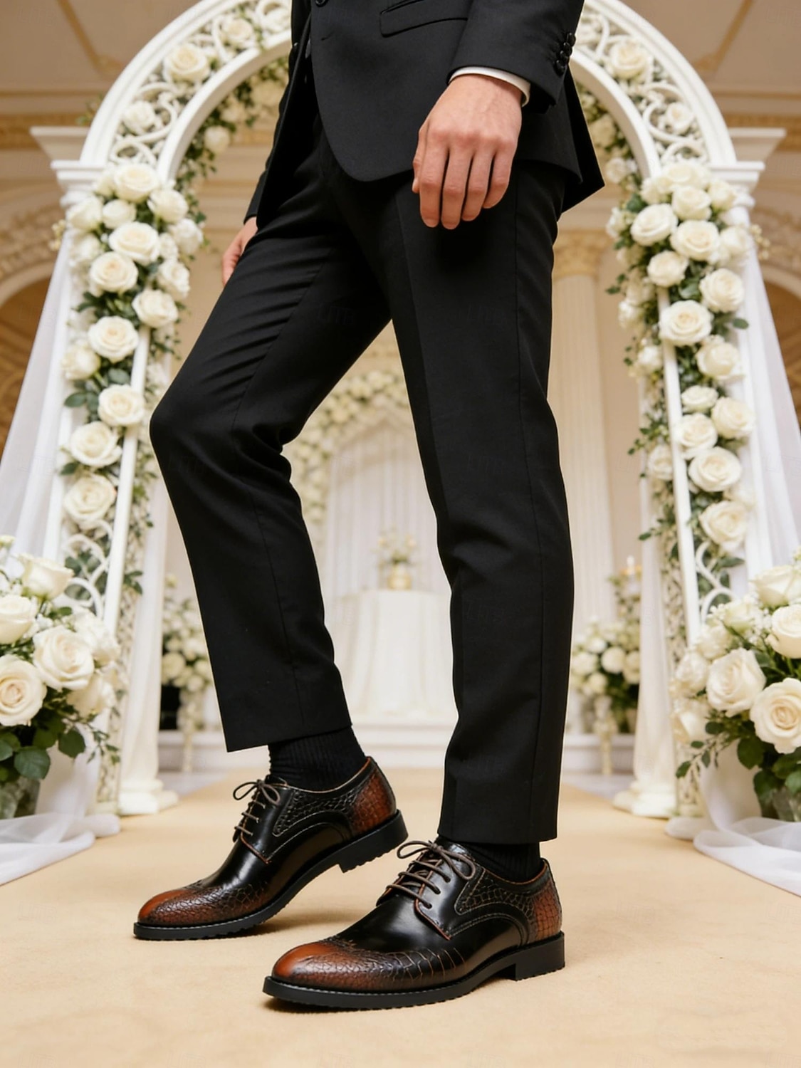Zapatos de vestir oxford negros y marrones para hombre con textura de cocodrilo: zapatos formales de piel sintética para negocios, bodas y fiestas 2026 - $42.99 –P2