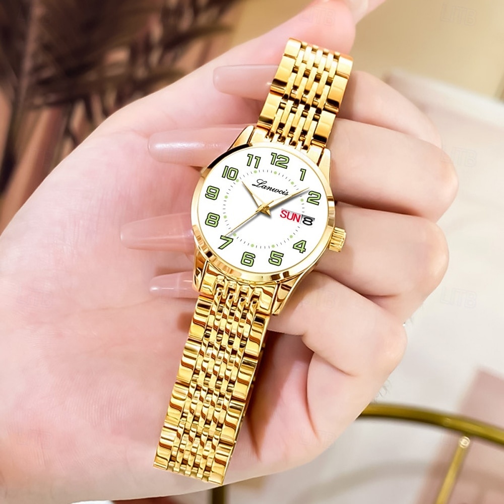 Klassisk Damklocka Original Kvarts Klocka Rhinestone Urskiva Luminös Datum och Kalenderfunktion Trendig Moderiktiga Affärsluxusklocka Bästa Val för Födelsedagspresent Mors Dag 2026 - $20.99 –P2