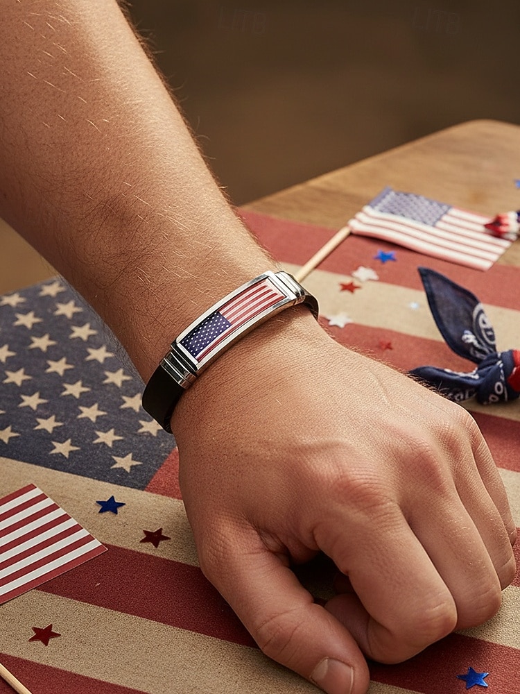 Pulseira Ajustável de Aço Inoxidável e Silicone para o 250º Aniversário dos Estados Unidos Apresentando Design da Bandeira Americana Ideal para o Dia da Independência e Celebrações de 2026 por $9.99 –P1