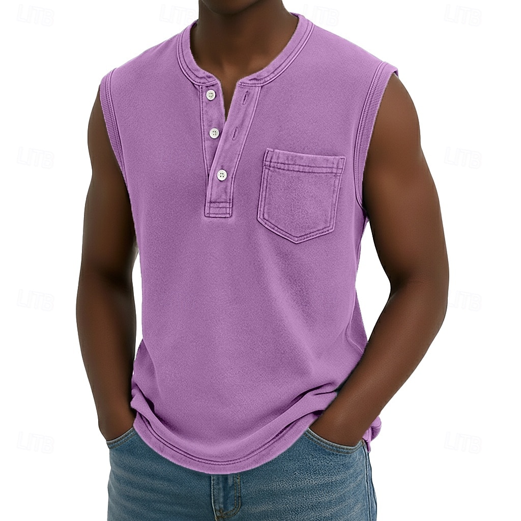 Débardeur pour homme SoftFade™ sans manches chemise sans manches Henley été printemps uni basique poche style vintage teinture en pièce vacances street décontracté quotidien noir haut Tee pour hommes de 2026 ? $23.99 –P12