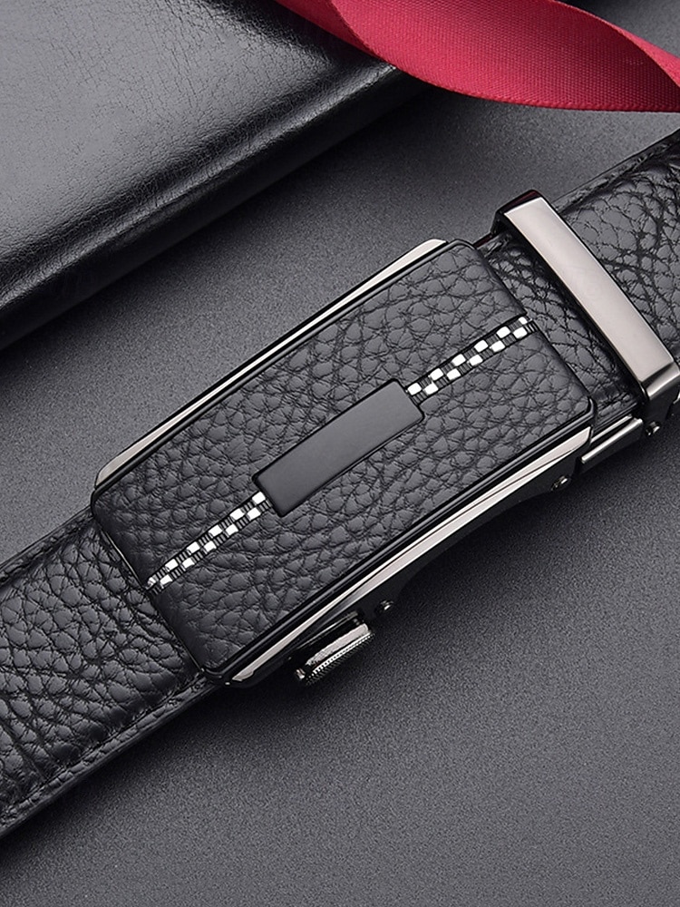 Men's Genuine Leather Automatic Buckle Belt in Black & Coffee, Classic Business Dress Belt for Men, Durable Real Leather, Adjustable Fit, Ideal for Weddings, Business Meetings & Formal Occasions 2026 - $14.99 –P6