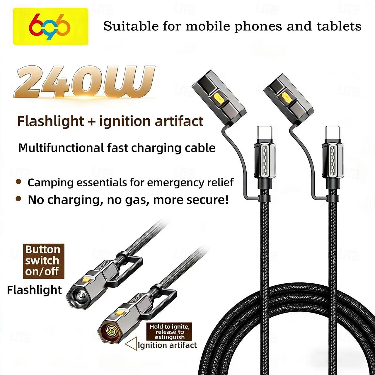 2026年 240W 4-in-1フラッシュライト点火マルチ機能データケーブル2パックApple 17 Proファーウェイシャオミ3.94フィート対応  コレクション – $19.99 –P12