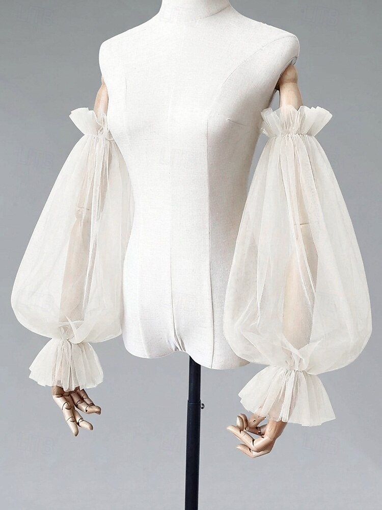 Luvas femininas de tule com mangas bufantes – nas cores preto e branco, em tecido de malha macio e elegante, perfeitas para casamentos, festas e eventos noturnos. de 2026 por $11.99 –P6