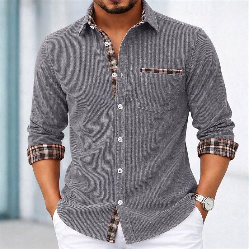 Per uomo Camicia Camicia elegante Camicia di Velluto a Coste Camicia con Bottoni Plaid Casuale Quotidiano Nero Blu marino Arancione Verde Manica Lunga Collo ripiegato Tutte le stagioni Abbigliamento del 2026 a $29.99 –P6