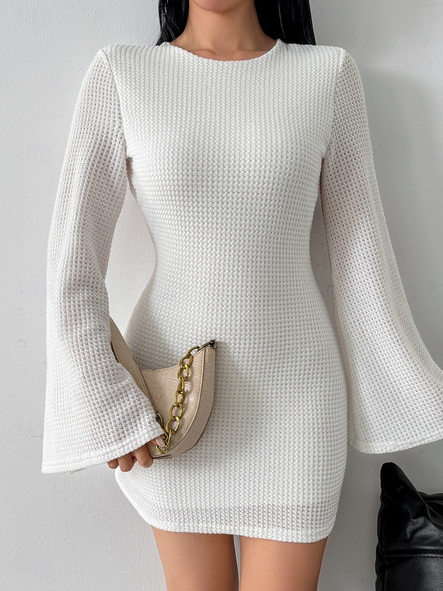 Γυναικεία Μίνι φόρεμα Λευκό φόρεμα Φόρεμα αποφοίτησης Φόρεμα Bodycon Κομψό Μοντέρνα Μανίκι Flare Cuff ΕΞΩΤΕΡΙΚΟΥ ΧΩΡΟΥ Διακοπές Εξόδου Κανονικό Σκέτο Μακρυμάνικο Στρογγυλή Ψηλή Λαιμόκοψη Μαύρο Λευκό 2026 - $21.99 –P6