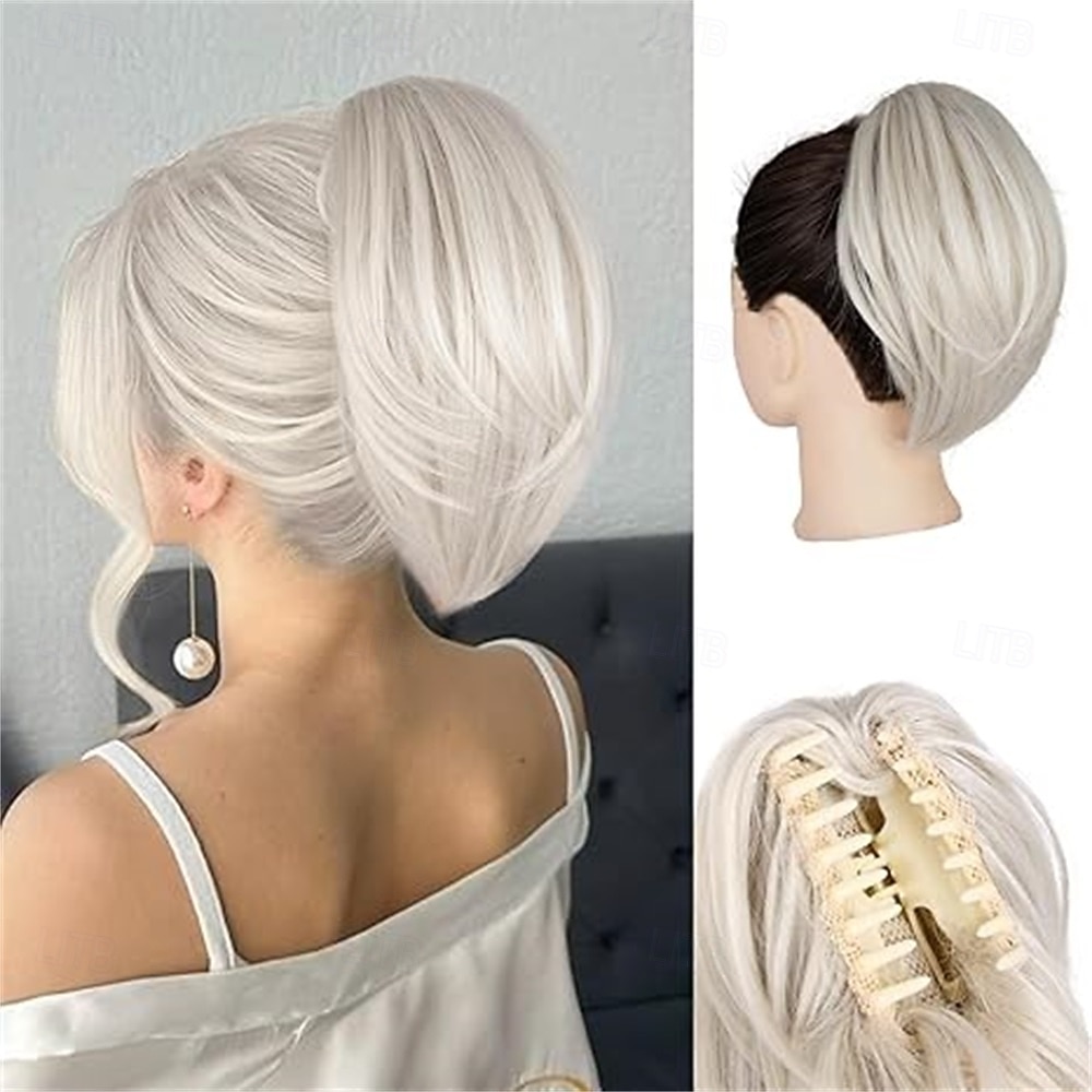 2026年 女性用クリップ式ポニーテール - 10インチのショートポニーテールエクステンション、ストレートポニーテールヘアエクステンション、合成毛エクステンションポニーテール、クリップ式ポニーテール（ダークブロンドとベージュブロンドのハイライト）10  コレクション – $16.49 –P6