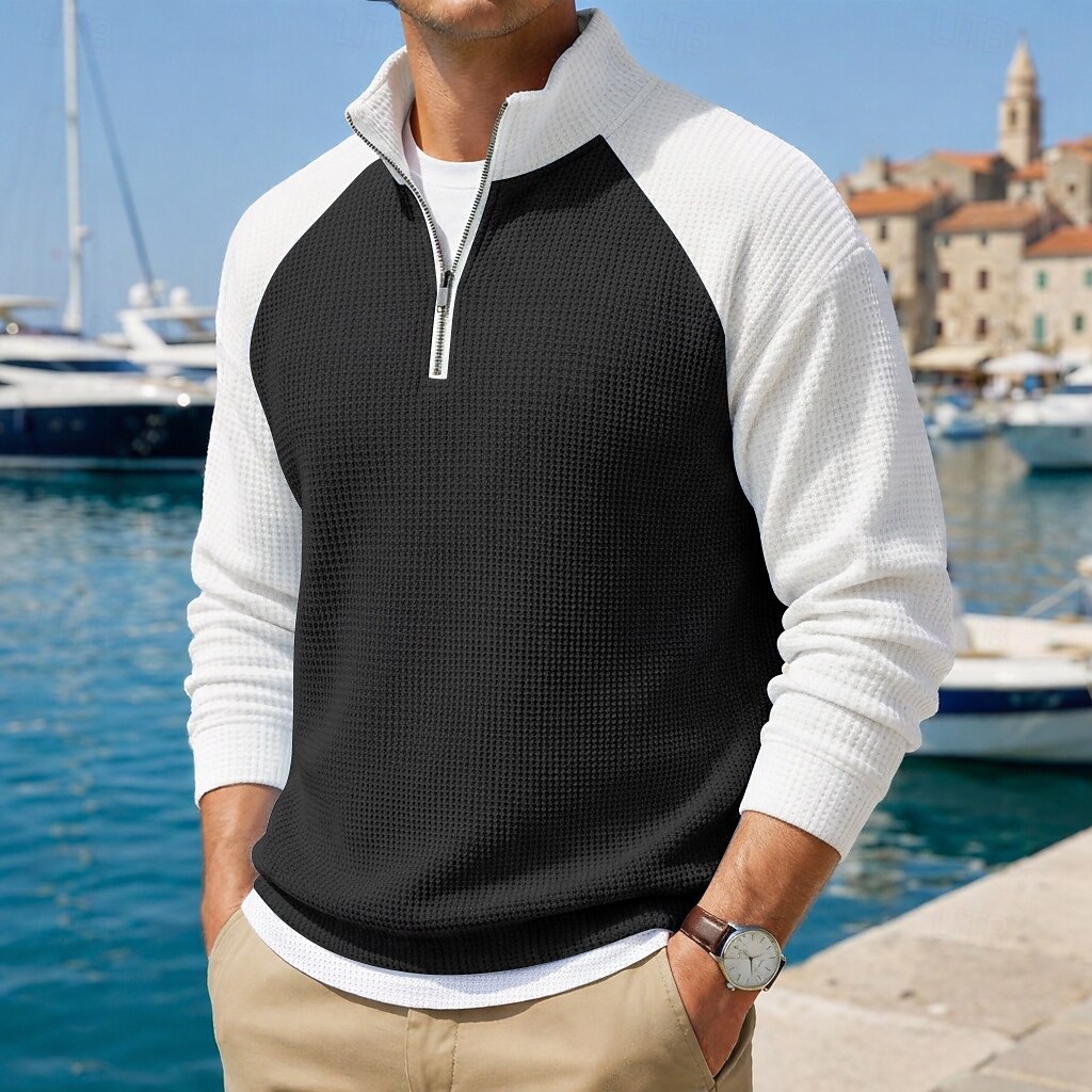 Herre Vaffel poloskjorter Polo Avslappet Formell Båndet krage Langermet Mote Helfarge Med Tekstur Fargeblokk Knapper Vår Høst Vår & Vinter Normal Svart Lysegrønn Navyblå Lilla Mørkeblå Grå Vaffel 2026 - $29.99 –P10