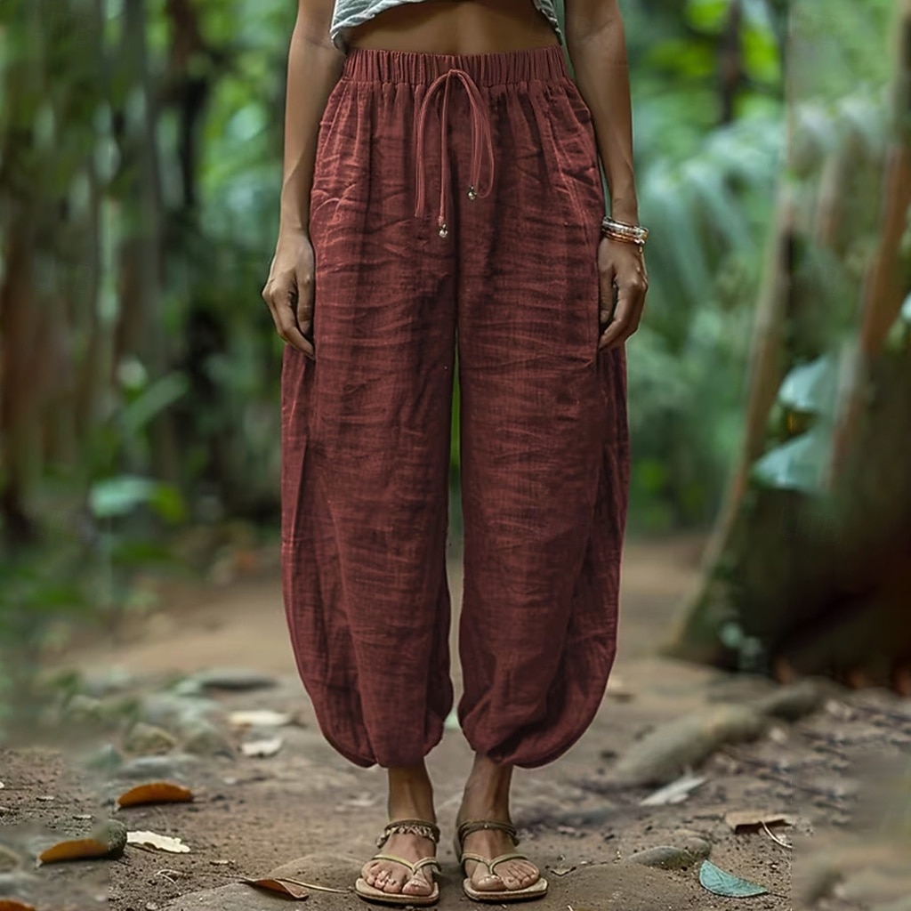 Women's Trousers Summer Pants Baggy Pants Vacation Fashion Casual Daily Full Length Mid Waist Solid Color Plain Drawstring Pocket Wide Leg Comfort Quick Dry Soft Inelastic Streetwear Beach Holiday 2026 - $25.99 –P7