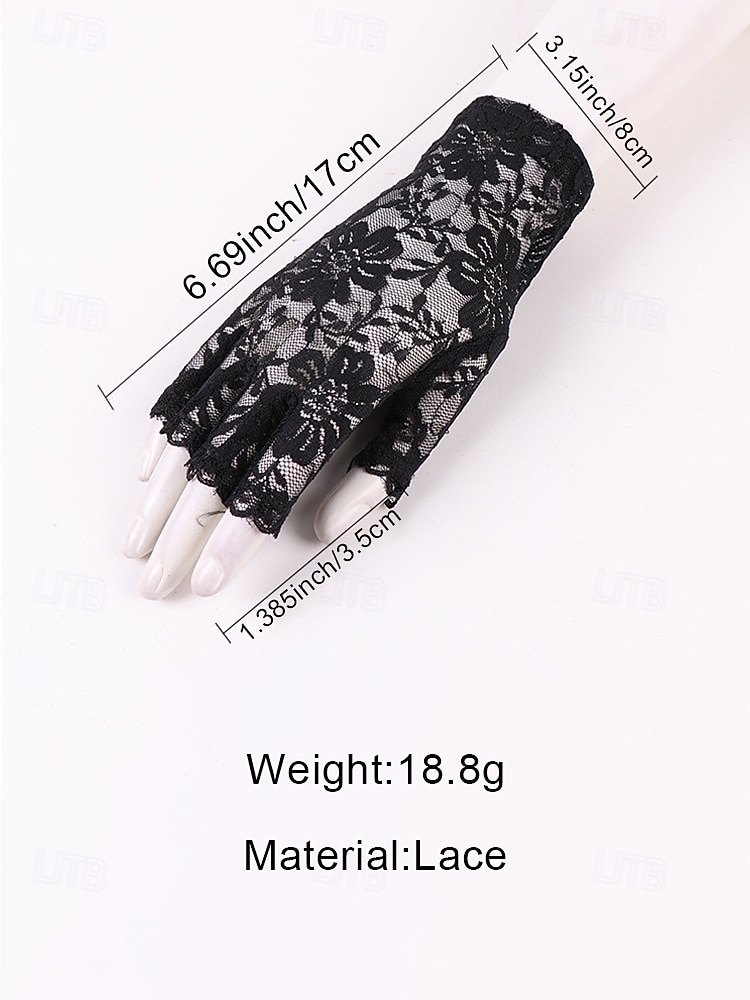 Luvas femininas sem dedos com renda, em poliéster, diversas cores, perfeitas para casamentos e festas. de 2026 por CLP $8877 –P9
