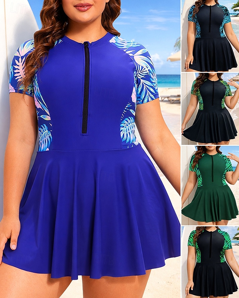 Women's Rash Guard Bathing Suit One Pieces Tropical Quick Dry Elastic Short Sleeve Swimwear Swimsuit Surfing Beach Swimming Summer 2026 - $32.99 –P1