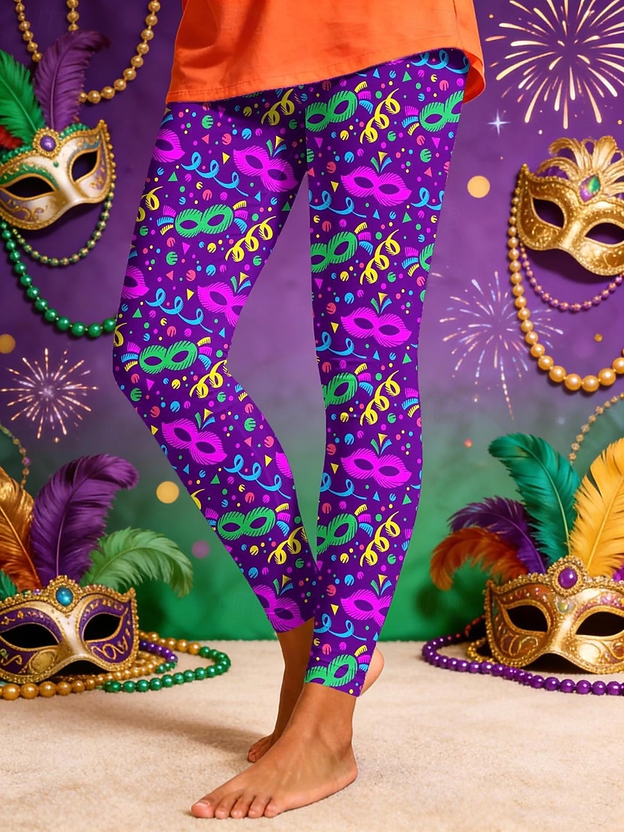 Damen Leggings Aktiv Urlaub Mode Volle Länge Hohe TaillePantsKarnival Grafik Abstrakt Druck Hoher Schnitt Komfort Außenbereich Bequem Dehnbar Festival Schwarz Weiß Purpur Sommer Frühling Schmale 2026 - $21.99 –P2