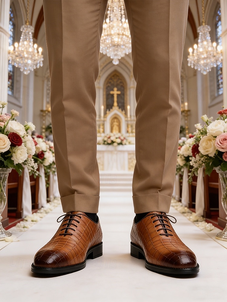Pantofi Oxford maro pentru bărbați din piele ecologică – stil clasic pentru nunți formale, evenimente de afaceri și ocazii speciale 2026 - $54.99 –P1