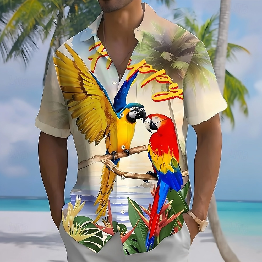 Homme Perroquet Plantes Tropicales Fleurs Chemise hawaïenne Chemise Boutonnée Chemise Aloha Manche Courte Hawaïen Vacances Été Printemps Col Rabattu Impression 3D chemises à col Une poche avant Bleu de 2026 ? $25.99 –P1