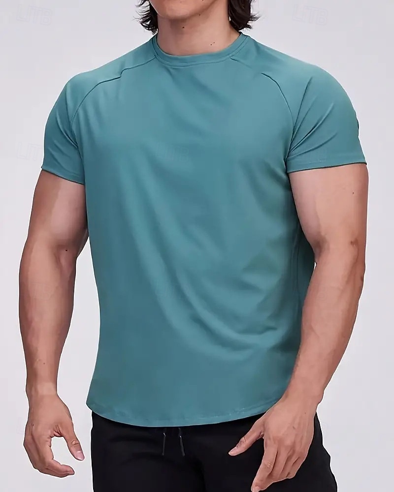 Ανδρικά Μονόχρωμο Tricou de Alergat Μπλούζα συμπίεσης Καλοκαίρι Άνοιξη Φθινόπωρο Κοντομάνικο Γρήγορο Στέγνωμα Συμπίεση Ύγρανση Γυμναστήριο προπόνηση Ενεργή εκπαίδευση Ασκηση Θαλασσί Μαύρο Μπεζ 2026 - $20.99 –P11