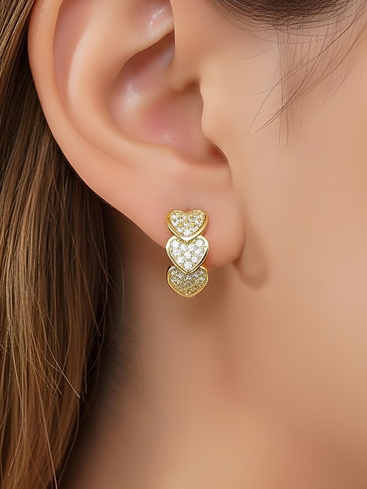 Dámské křišťálové náušnice ve tvaru srdce, pozlacená slitina, více barev, ideální na Valentýna, svatby i každodenní nošení 2026 - $11.99 –P1