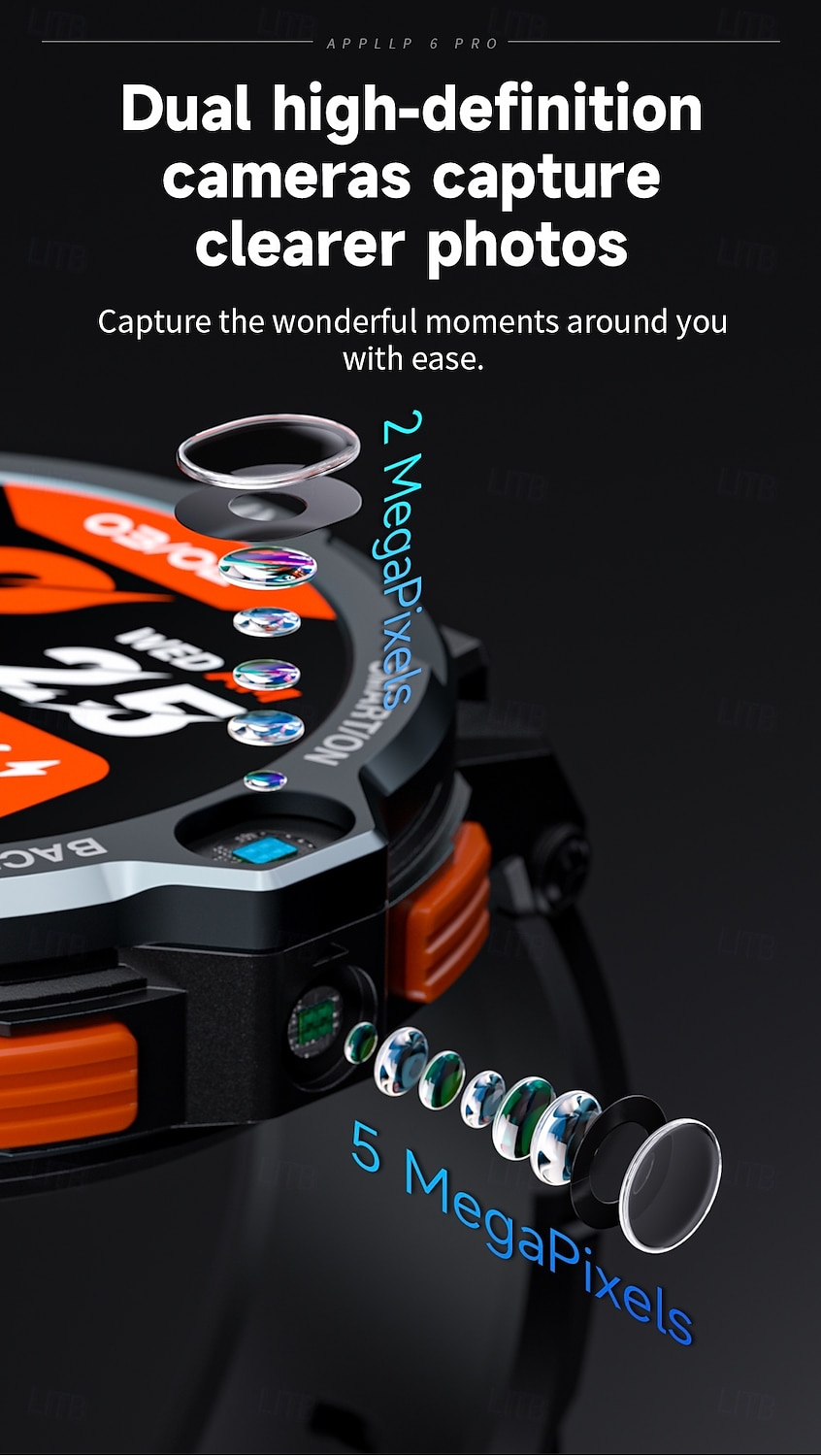 Relógio inteligente Lokmat Appllp 6 Pro de 1,54 polegadas com 4G LTE, pedômetro, lembrete de chamadas, monitor de sono, compatível com Android e iOS, unissex, GPS, chamadas em modo mãos-livres, controle de mídia, IPX-4, 51 mm. de 2026 por $149.99 –P3