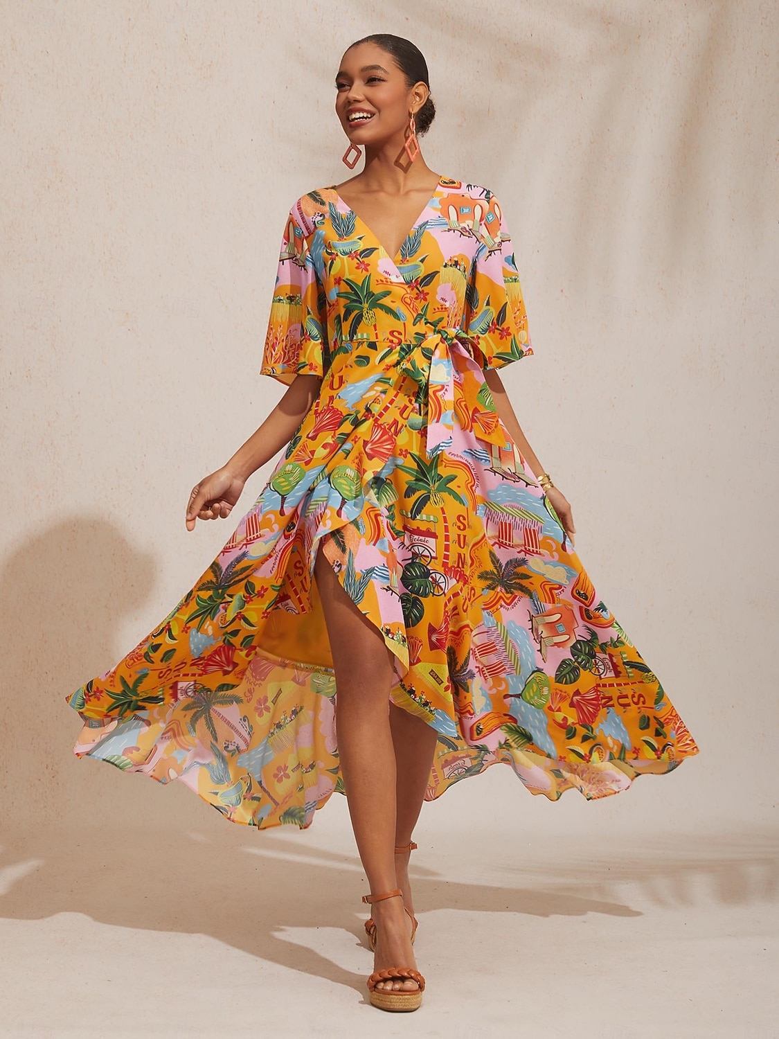 Vestido largo floral de satén sedoso para escapada de verano 2026 - $113.99 –P1