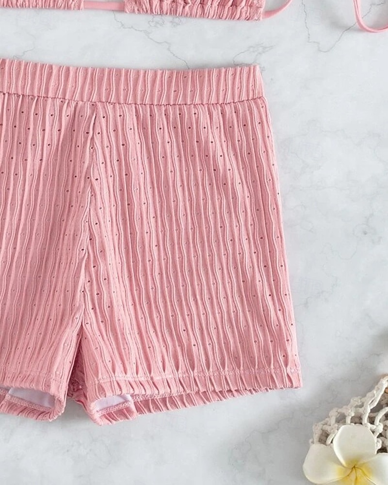 Dámské Bikinové sety 2 ks Plavky Jednobarevné Ochrana proti UV záření Elastický Bez rukávů Plavky Surfování Potápění Plavání Léto 2026 - $16.49 –P18