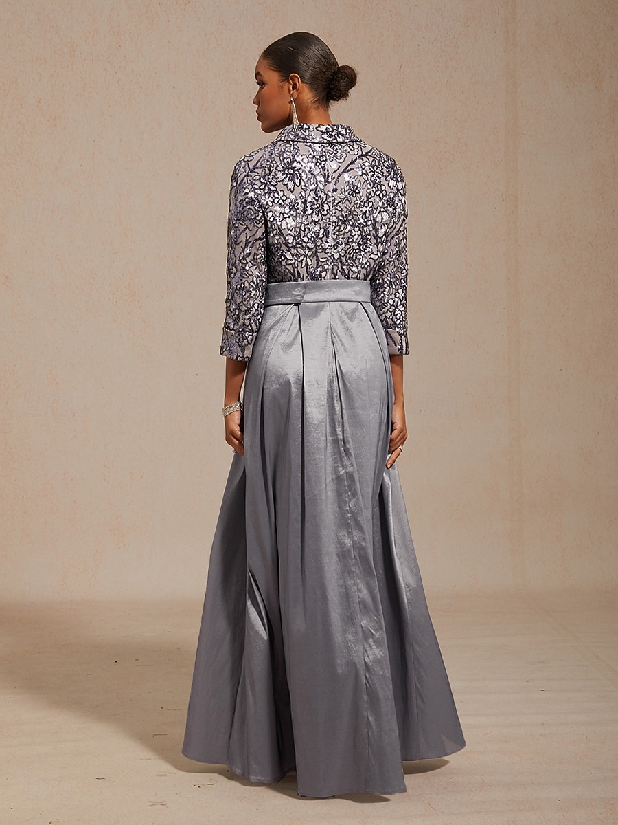 Dam Maxiklänning A linjeklänning Empire midjeklänningar Fit And Flare Klänning Elegant Formell Kvällsfest Gradering Paljetter Spets Normal Ensfärgat Blommig 3/4 ärm Tröjkrage Silver 2026 - $208.19 –P4