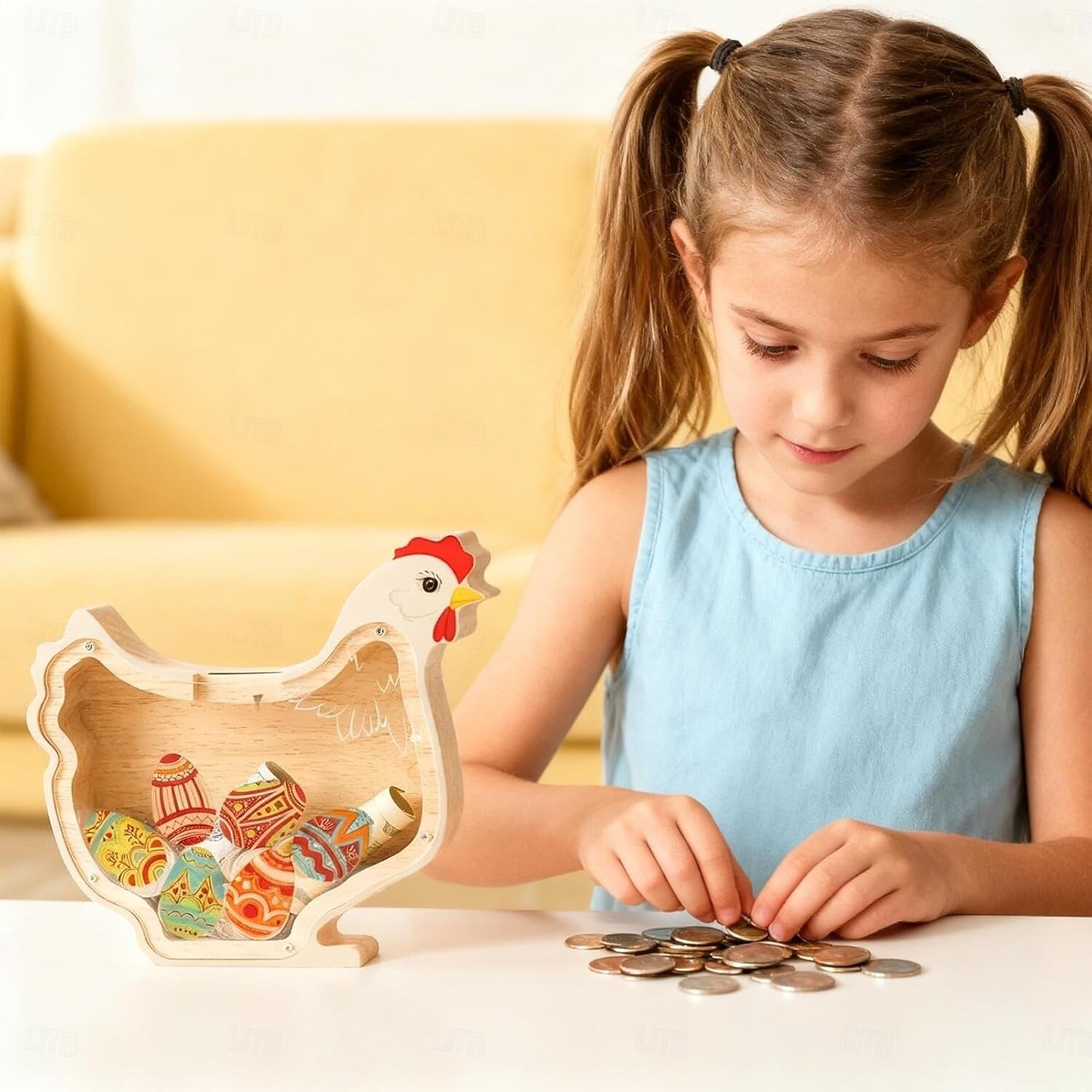 Tresparegris av kanin for barn, uknuselig myntbøtte av tre for barn, søt pengebøtte, kaninbøtte til jul, bursdag, påskegaver, sparegrisleke for jenter, gutter 2026 - $22.99 –P4