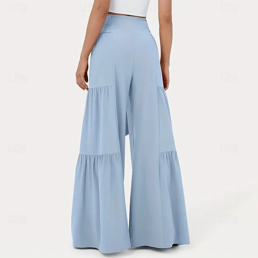 Dame Bukser Sommerbukser Strandbukser Ferie Mote Fritid hverdag Full lengde Middels midje Helfarge عادي Snorer Lapper Bred Bukseben Komfort Hurtigtørkende Myk Uelastisk Gateklær Strand Ferie Svart 2026 - $32.99 –P3