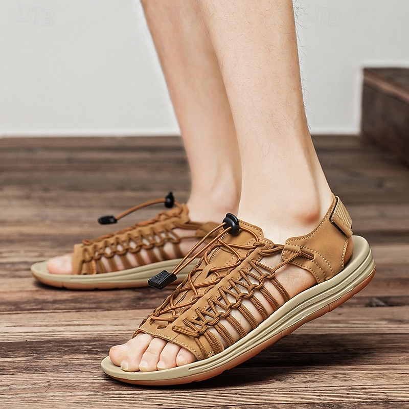 sandali da uomo color cuoio con cinturini regolabili, traspiranti e comodi, ideali per attività estive all'aperto e vacanze del 2026 a $46.99 –P10