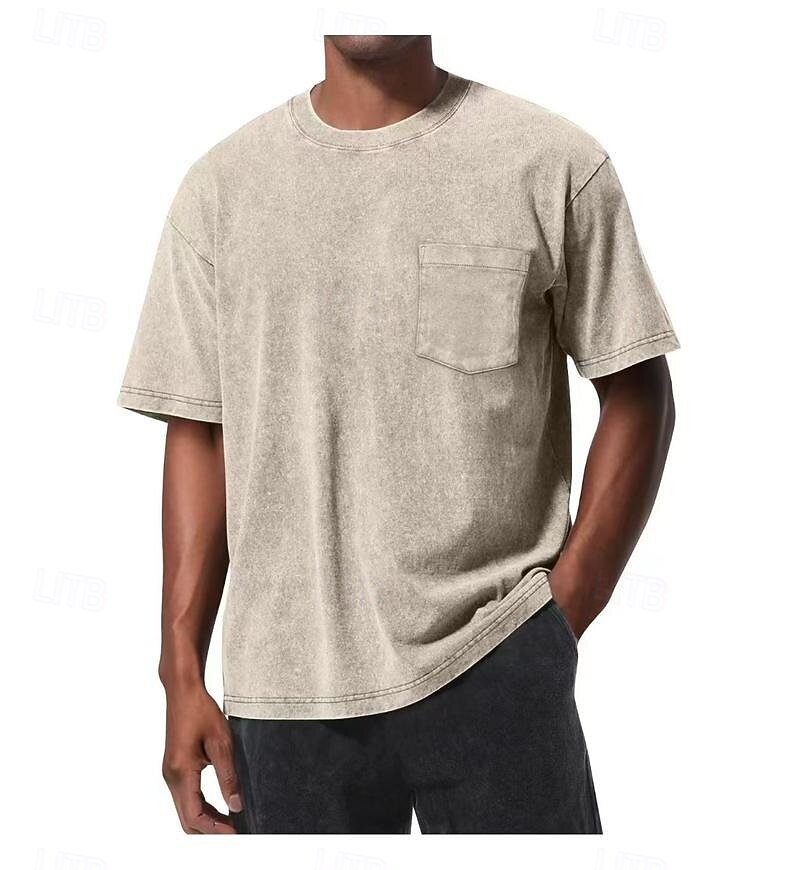 Мужчины Футболка Рубашка из 100% хлопка с кислотной стиркой С короткими рукавами Короткие рукава "Круглый вырез ""под горло""" Лето Все сезоны Сплошной цвет Винтаж Уличный стиль Оригинальный рисунок 2026 - $20.99 –P7