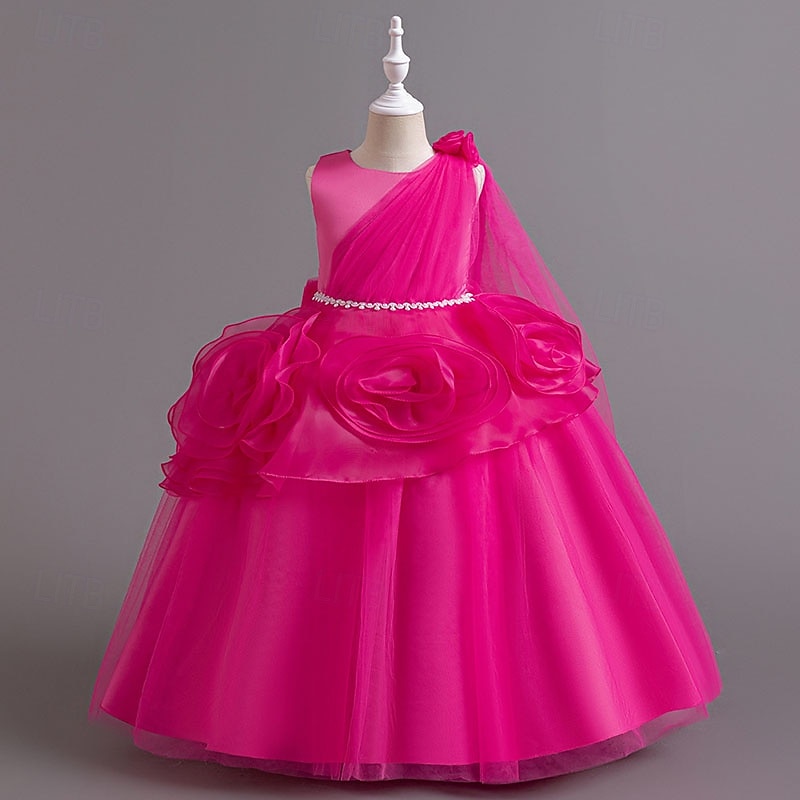 Blumenmädchenkleid Mädchen Formelle Kleidung Hochzeitskleidung Party Hochzeit Formell Niedlich Formell Schön Patchwork Netz Einfarbig Ärmellos Rundhalsausschnitt Blau Rosa Ab 4 Jahren 2026 - $61.99 –P5