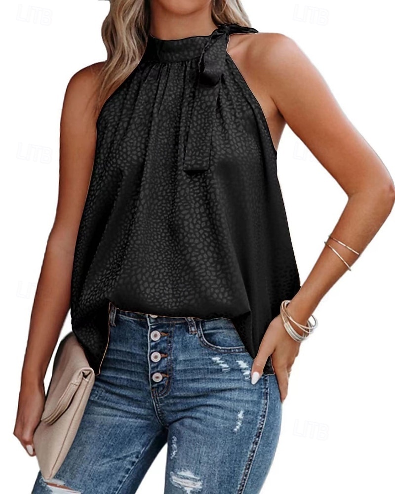 Mujer Blusa Camisa sin mangas Lazo Leopardo Elegante Casual Sin Mangas Cuello halter Tops regulares Diario Festivos Ropa de playa Negro Blanco Rosa Azul Marino Verde Trébol Verano Primavera 2026 - $19.99 –P5