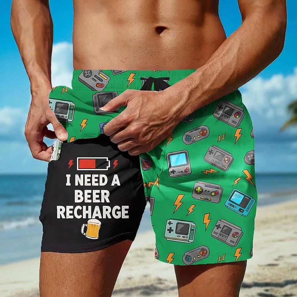 Homme Bière Console de jeu Argot drôle Short doublé Short de bain 2 en 1 Shorts de bain Taille Moyenne Rétro Vintage Fête Poches Latérales Avec doublure de compression Taille élastique avec cordon de de 2026 ? $20.99 –P2