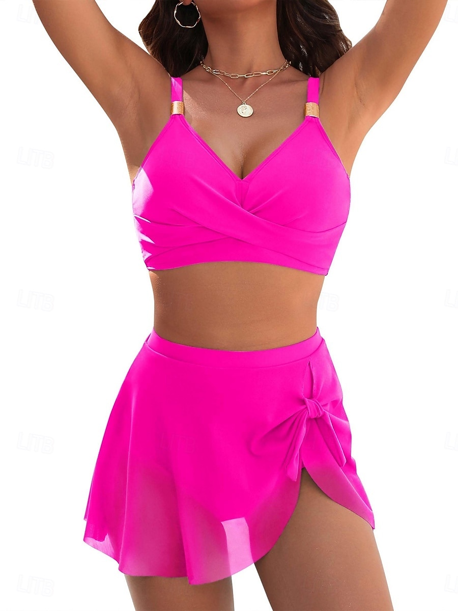 בגדי ריקוד נשים בגדי ים ביקיני 2 חתיכות חצאית בגד ים רזה גב חשוף חופשה בגדי חוף צבע אחיד צווארון V ללא שרוולים בגדי ים 2026 - $25.99 –P6