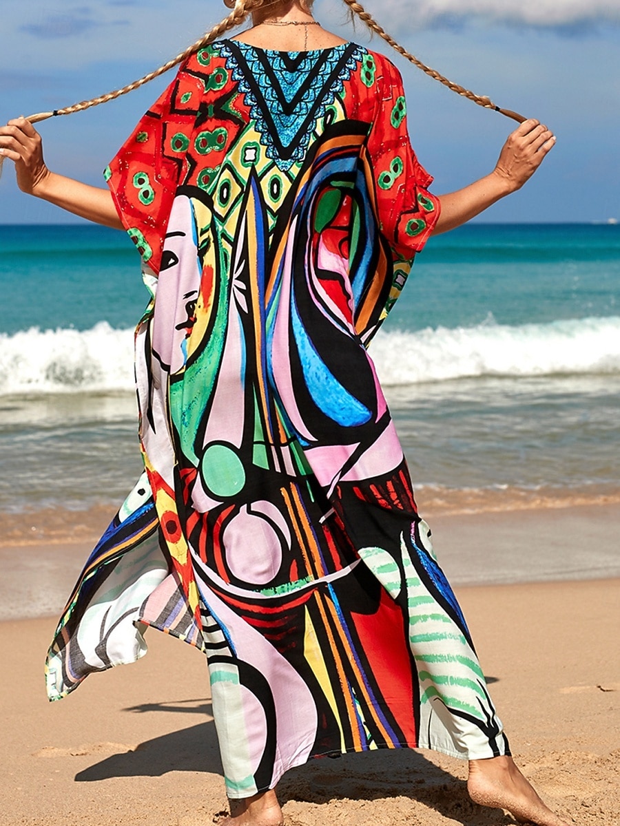Women's Maxi Dress Beach Dress Casual Dress Boho Dress Cover Up Elegant Fashion Modern Outdoor Vacation Going out Loose Fit Abstract Half Sleeve V Neck Blue Pink Royal Blue Orange Summer Spring 2026 - $29.99 –P20