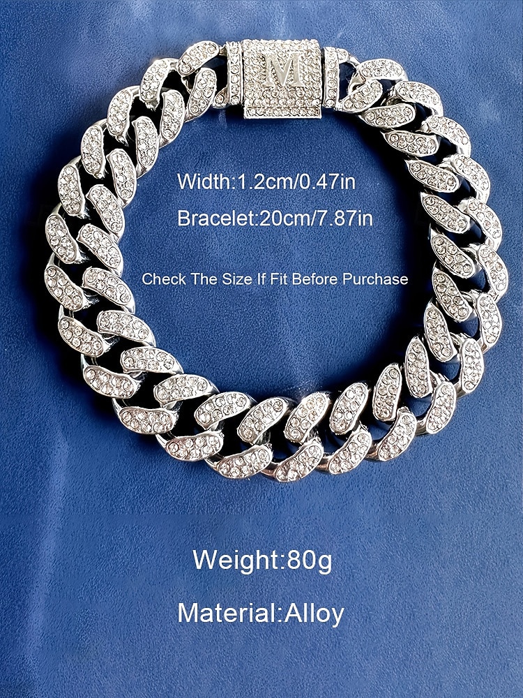 Men's Alloy Chain Bracelet with Alphabet Initials – Personalized Crystal-Studded Bracelet for Valentine's Day, Weddings & Gifts 2026 - $11.99 –P8