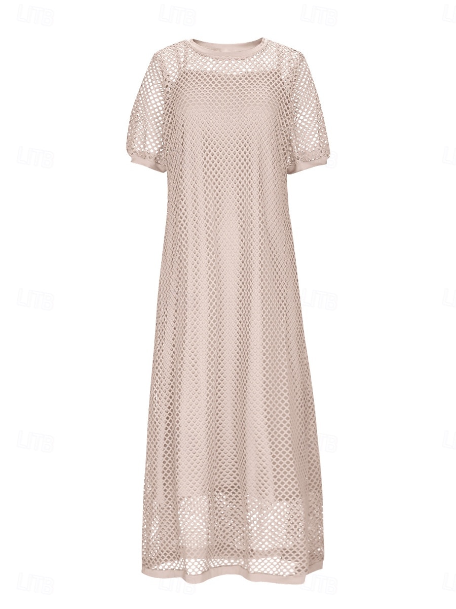 Mujer vestido largo vestido largo vestido recortado Vestido de verano Elegante Moda Moderno Exterior Vacaciones Noche Ajuste regular Plano Manga Corta Cuello Barco Negro Blanco Rosa Morado Verano 2026 - $41.99 –P7