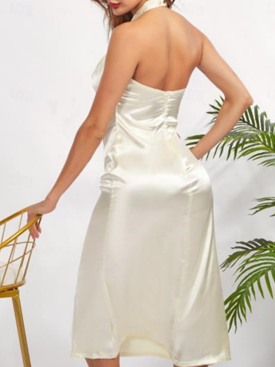 Per donna Abito Midi Abito in Raso Vestito da Festa Abito con Collo Allacciato Elegante Moda Moderno All'aperto Vacanza Feste Taglia piccola Semplice Senza Maniche All'americana Beige Estate Primavera del 2026 a $19.99 –P5