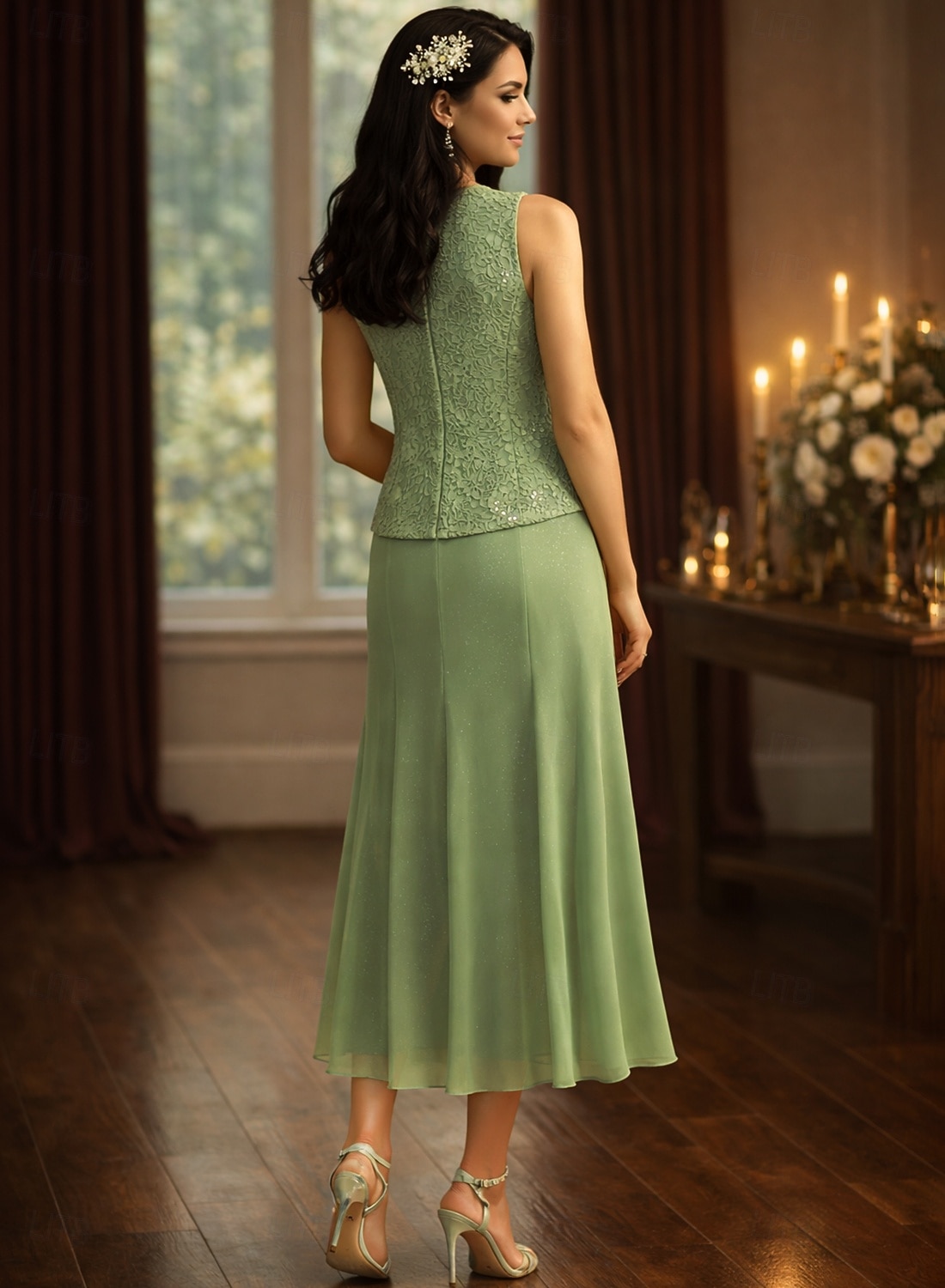 Ensembles de robes longueur thé robe de invitée de mariage robe de mère de la mariée à manches 3/4 décolleté carré élégante simple pour invité de mariage avec couleur unie de 2026 ? $183.99 –P3