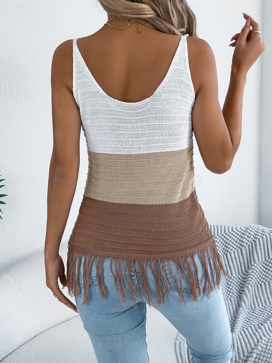 בגדי ריקוד נשים טופים מארג מפוצלים עליונית טנק טופ טי ניטים קולור בלוק אופנתי מסוגנן קלסי ללא שרוולים צווארון V חולצות רגילות יומי ליציאה סוף שבוע פול כתום חאקי קיץ אביב 2026 - $9.49 –P14