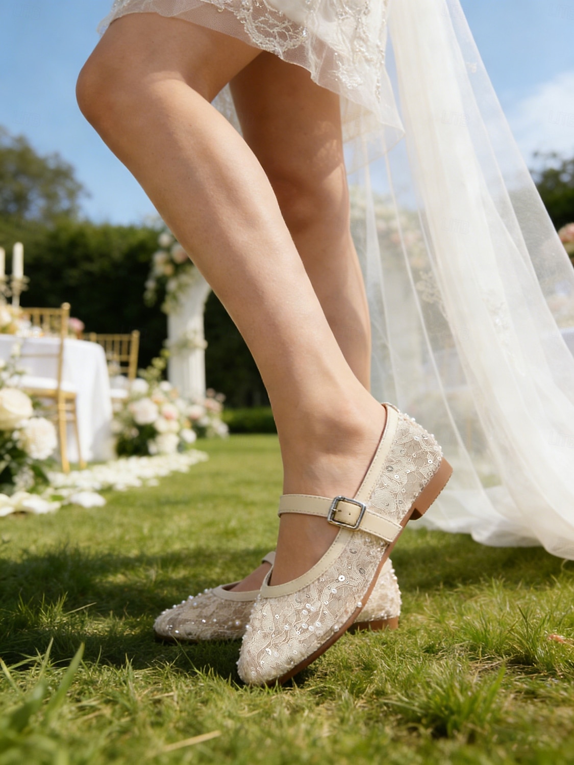 Women's Ivory Lace Flat Mary Jane Shoes, Beaded Bridal Flats for Brides at Outdoor Garden Weddings 2026 - $54.99 –P2