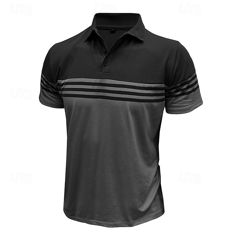 Herre Poloskjorte i bomull Avslappet Virksomhet Ribbet polokrage Klassisk Kortermet Grunnleggende Moderne Helfarge Horisontale strips Knapper Logo Sommer Vår sommer Normal Mørkebrun Mørkerød Svart 2026 - $24.99 –P9