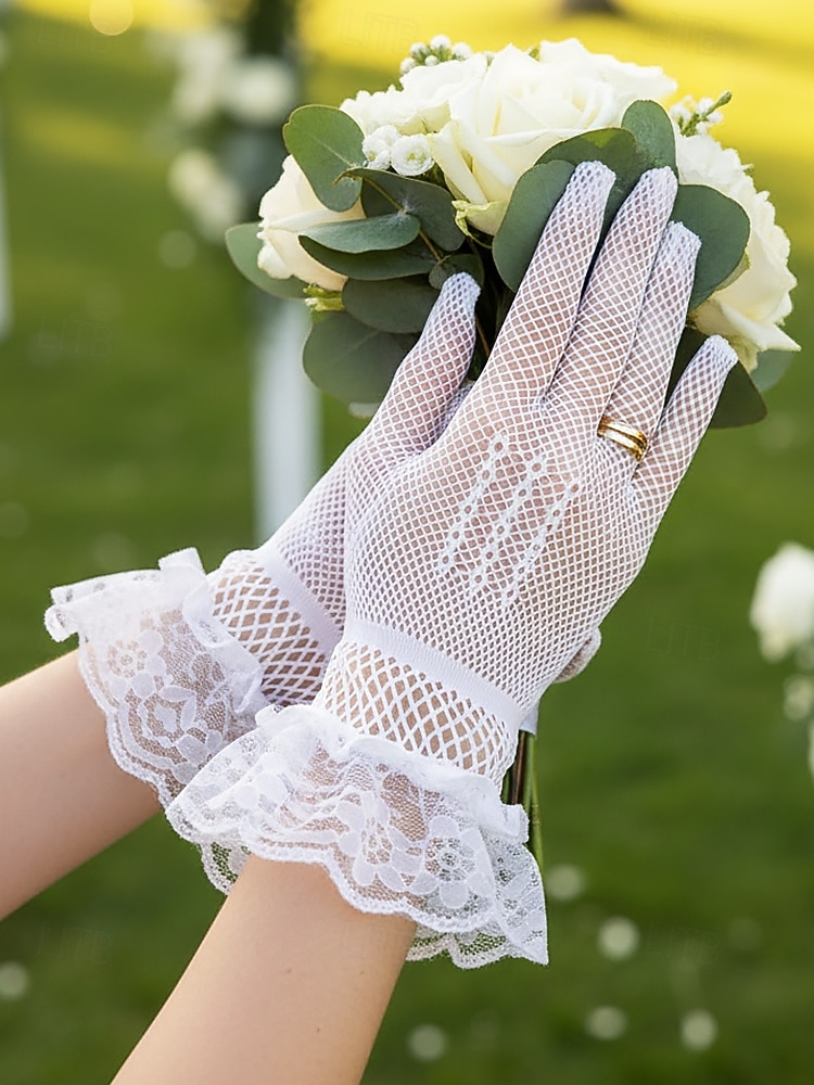 Luvas femininas elegantes em poliéster com renda, luvas formais pretas e brancas para casamentos, jantares e óperas, acessórios sofisticados para vestidos de noiva em ocasiões especiais. de 2026 por $7.99 –P1