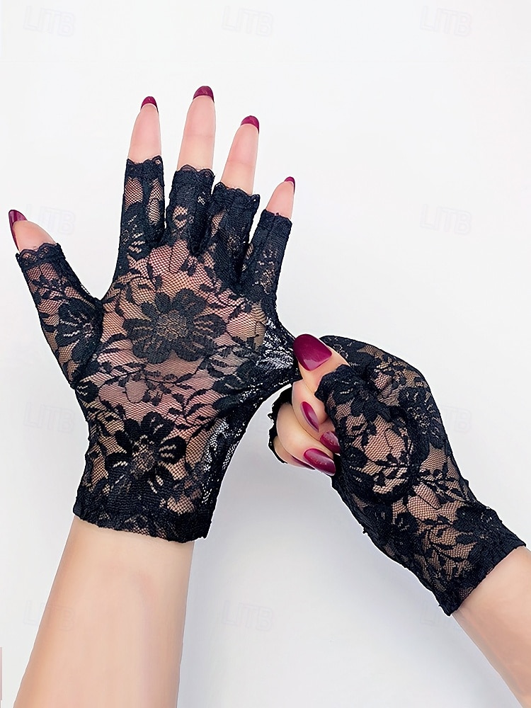 Luvas femininas sem dedos com renda, em poliéster, diversas cores, perfeitas para casamentos e festas. de 2026 por CLP $8877 –P6