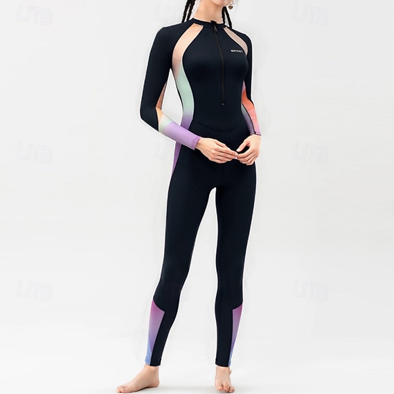 Per donna Rash Guard completo per il corpo One Piece Patchwork Protezione UV Elastico Manica Lunga Costume da Bagno Costume da bagno Surf Snorkeling Nuoto Primavera del 2026 a $47.99 –P1